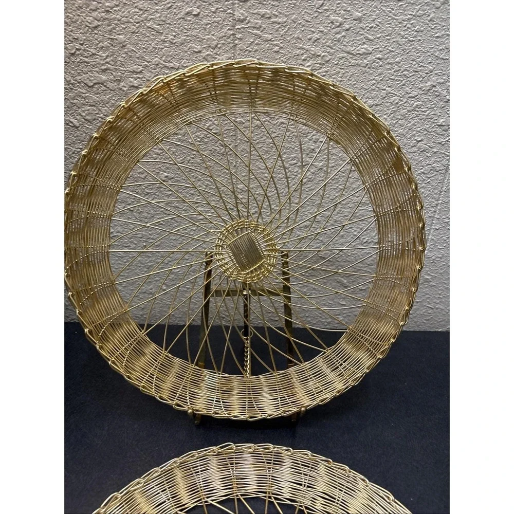 2 Gold Woven Wire Baskets 11